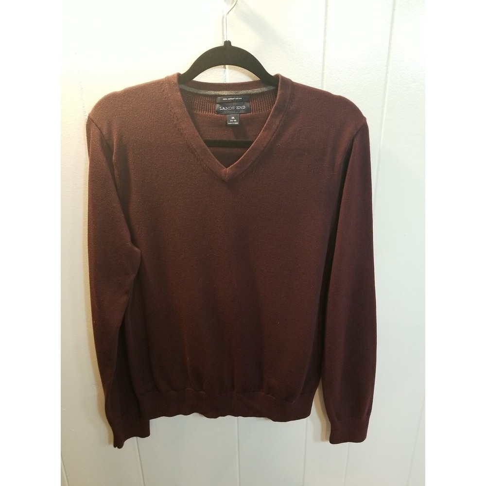 Lands End  Mens Med.  Plum Purple‎ Vneck 100% Supima Cotton Lightweight Sweater